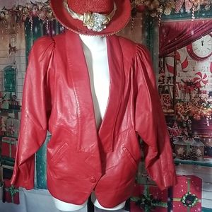 Vintage Lipstick Red Tuxedo Style Leather Jacket
